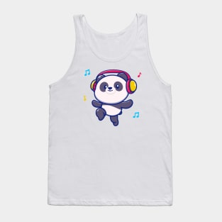 Cute Panda Listening Music With Headphone Tank Top